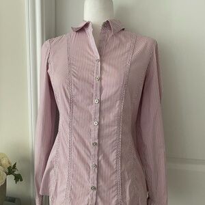 Pre-owned White House Black Market Purple/White Stripe Long Sleeves Shirt, Sz 2